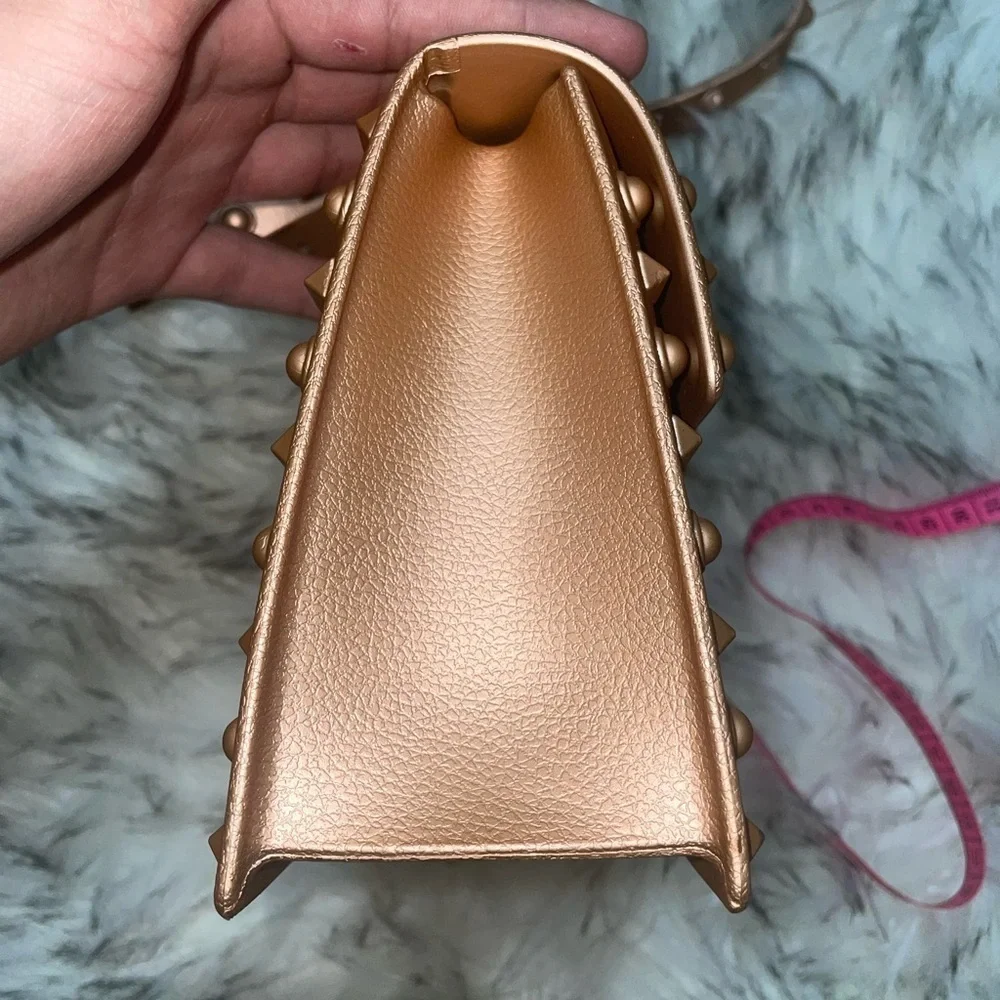 Rose gold studded jelly purse spiked bag top handle crossbody bag rockstud bag - Picture 5 of 12